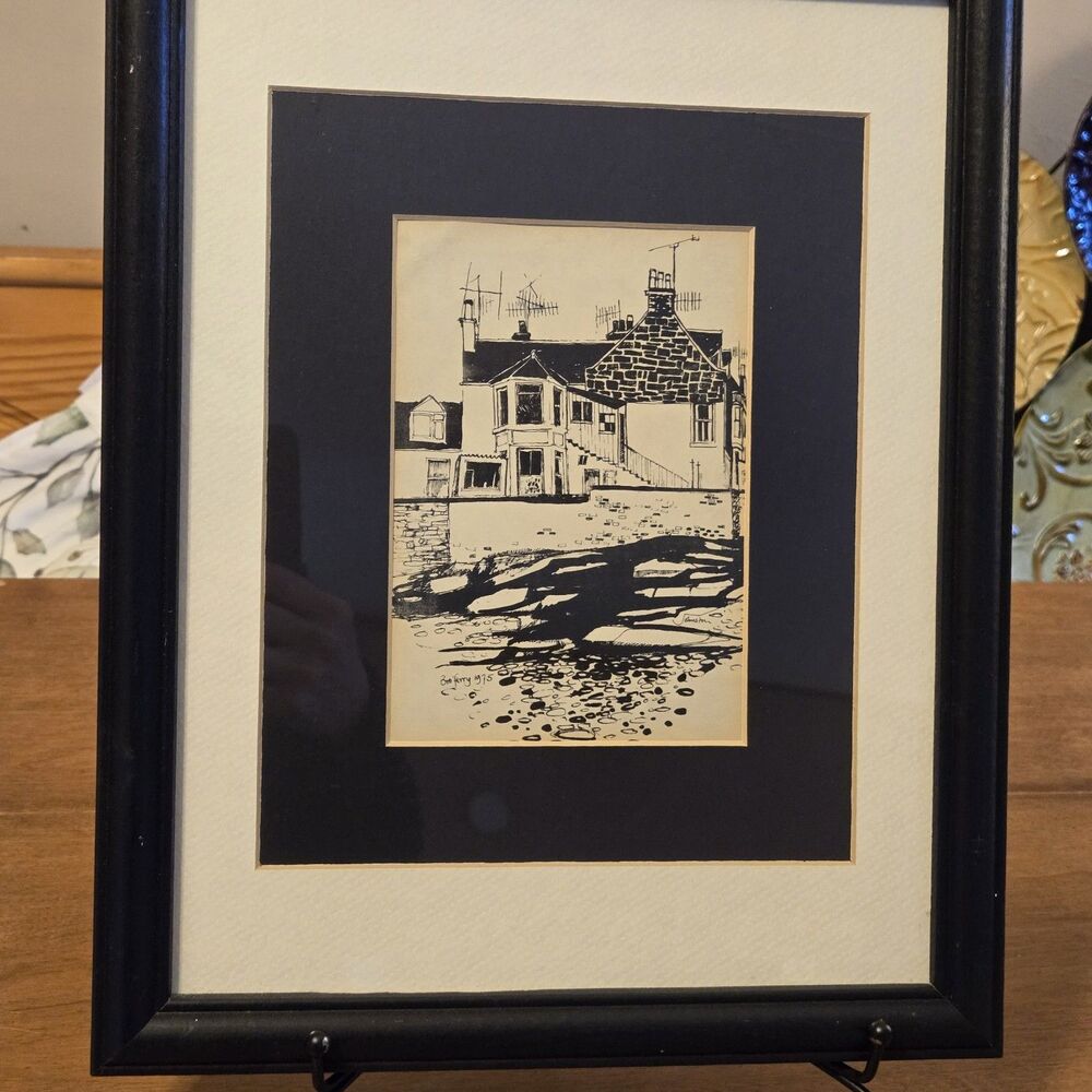 Vintage Print Bro' Ferry 1975 Broughty Ferry Scotland Matted Framed 14.5 X 11.5